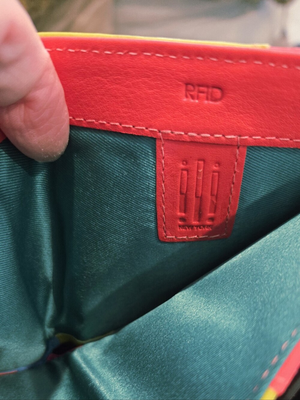 ili New York Colorblock Leather Wallet - Turquoise & Orange ,Lime Green, Blue - Picture 7 of 7